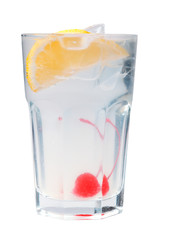 cocktail with lemon and cherry  closeup