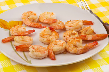 Cooked shrimps on plate