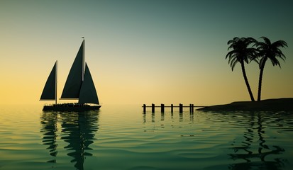 Segelboot vor einsamer Insel