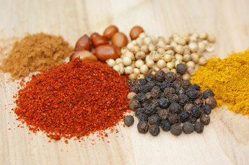 spicies on a wooden plate