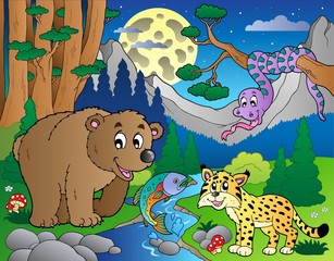 Forest scene with happy animals 1