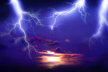 Zelfklevend Fotobehang Onweer onweer met bliksem