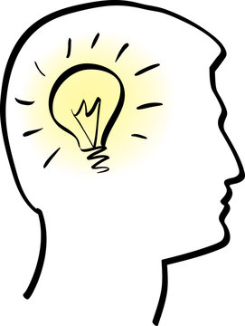 illustration of idea bulb in stylized human head