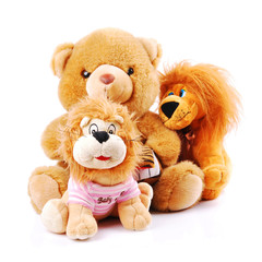 Plush toy animals isolated on a white background