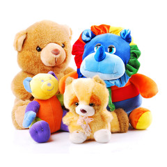 Plush toy animals isolated on a white background