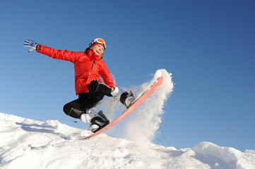 Fototapeta na wymiar woman on snowboard