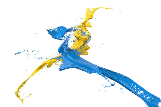 Splashing Paint In Yellow And Blue