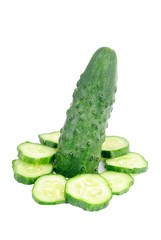 Cucumber solar clock. Cucumber and slices isolated over white