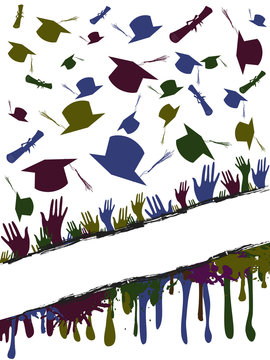 Grunge background illustration of a group of graduates tossing