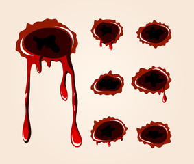 Vector bullet wound collection on a skin color background
