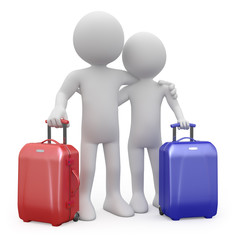 Couple of lovers ready to go away with their suitcases