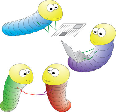 Vector illustration four differently colored worm