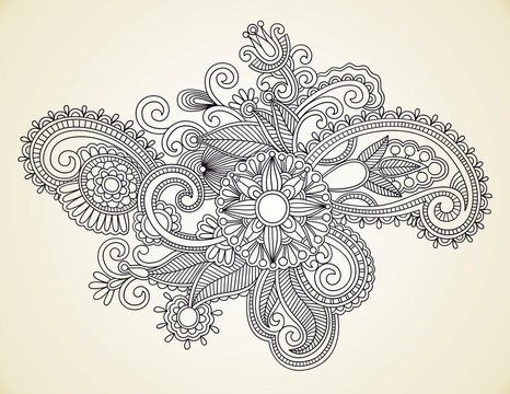 Hand-Drawn Abstract Henna Mendie Flowers