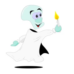 A cartoon illustration of a ghost holding a candle