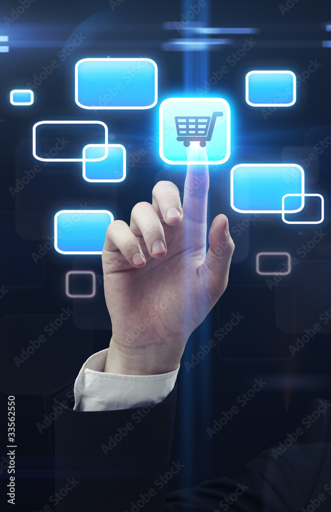 Aufkleber hand pushing a button on a touch screen interface