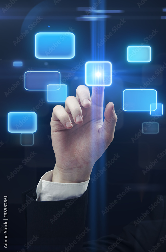 Aufkleber hand pushing a button on a touch screen interface