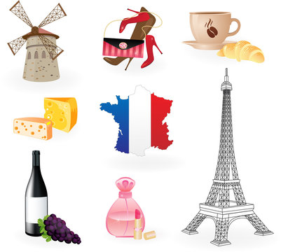Collection  icons of symbols of France.