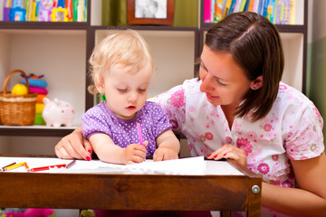 mother teaching her daughter