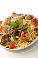 Pasta with Clams on white isolated background
