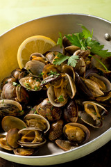 Pan with fresh Clams