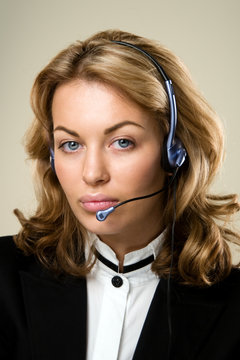 Young woman with head set
