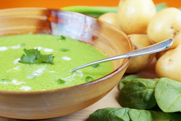 Homemade potato and spinach soup