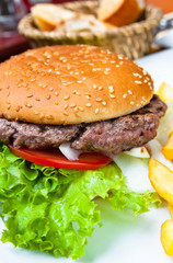 Cheese burger - American cheese burger with fresh salad