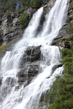 Big waterfall in a fjord it norway in spring