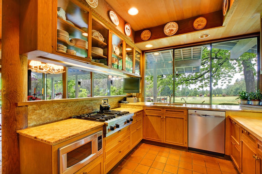 Kitchen on the horse ranch with nature views