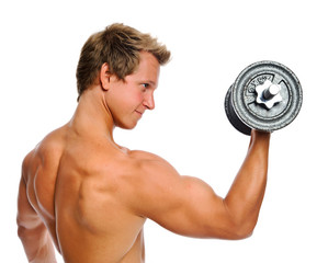 Muscular man with dumbbell