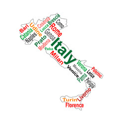 Italy map and words cloud with larger cities