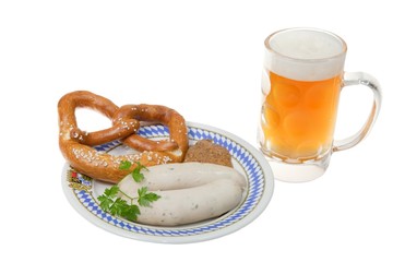 Mass Bier mit Weißwurst und Breze