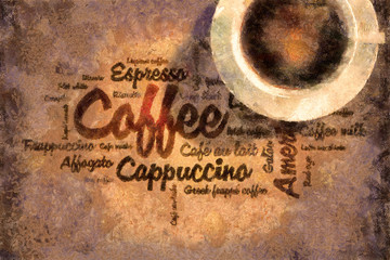 Oil paint draw coffee picture - 33581913