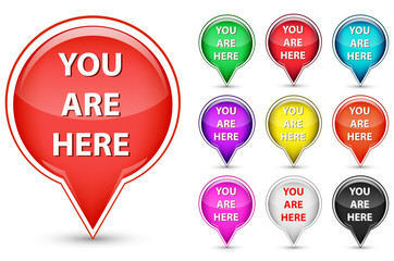 set of you are here button isolated on white background