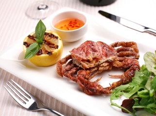 Cooked crab on a white background.
