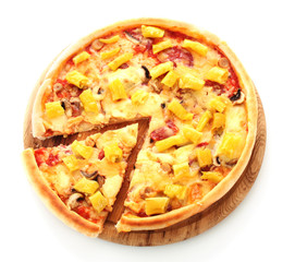 Tasty Italian pizza over white