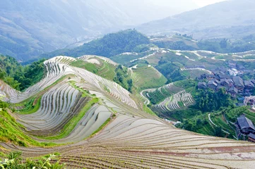 Foto op Canvas Rice terraces and village in China © wusuowei