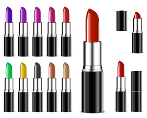 set of colorful color lipsticks isolated on white