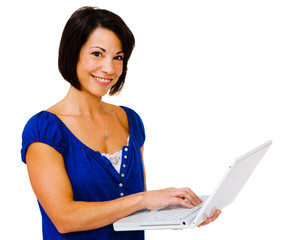 Close-up of a woman using a laptop