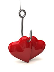 Red hearts on the hook