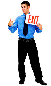 Latin American man showing exit