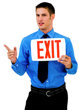 Portrait of a man showing exit