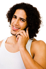 Smiling man talking on mobile