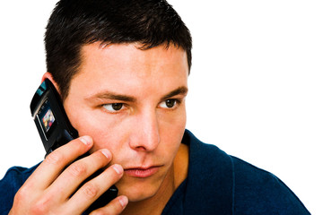 Close-up of a man talking on mobile