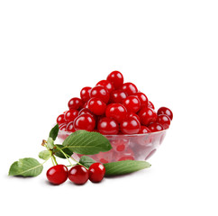 cherry in the bowl with sprig of cherry