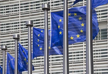 Selbstklebende Fototapete Brüssel European Union Flags in Brussels