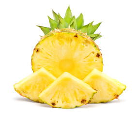 Fresh slice pineapple on white background - 33597126