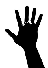adult hand silhouette with baby hand silhouette vector