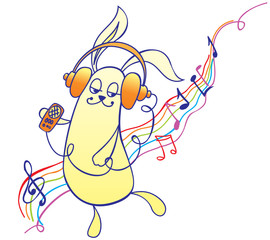 Rabbit listening to music