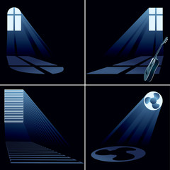 light beams inside window - set